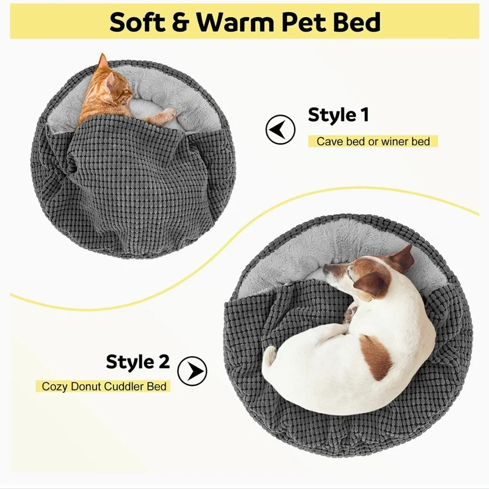 Pet Bed w/Attached Hood for Small Dogs or Cats, Soft Plush Cozy. New in package